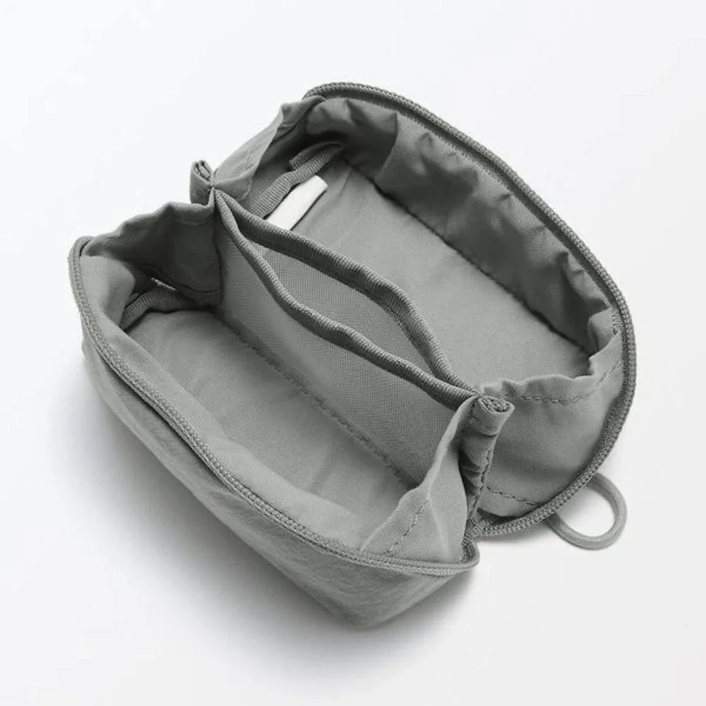 NEW MUJI Wrinkle Nylon Wide Opening Pouch Gray Small Organizer JAPAN